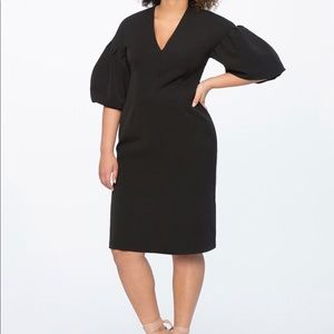 Eloquii Black Deep V Neck Puff Sleeve Dress